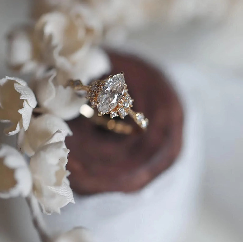 Marquise Cut Moissanite Engagement Unique Promise Ring - MinimalistJewels