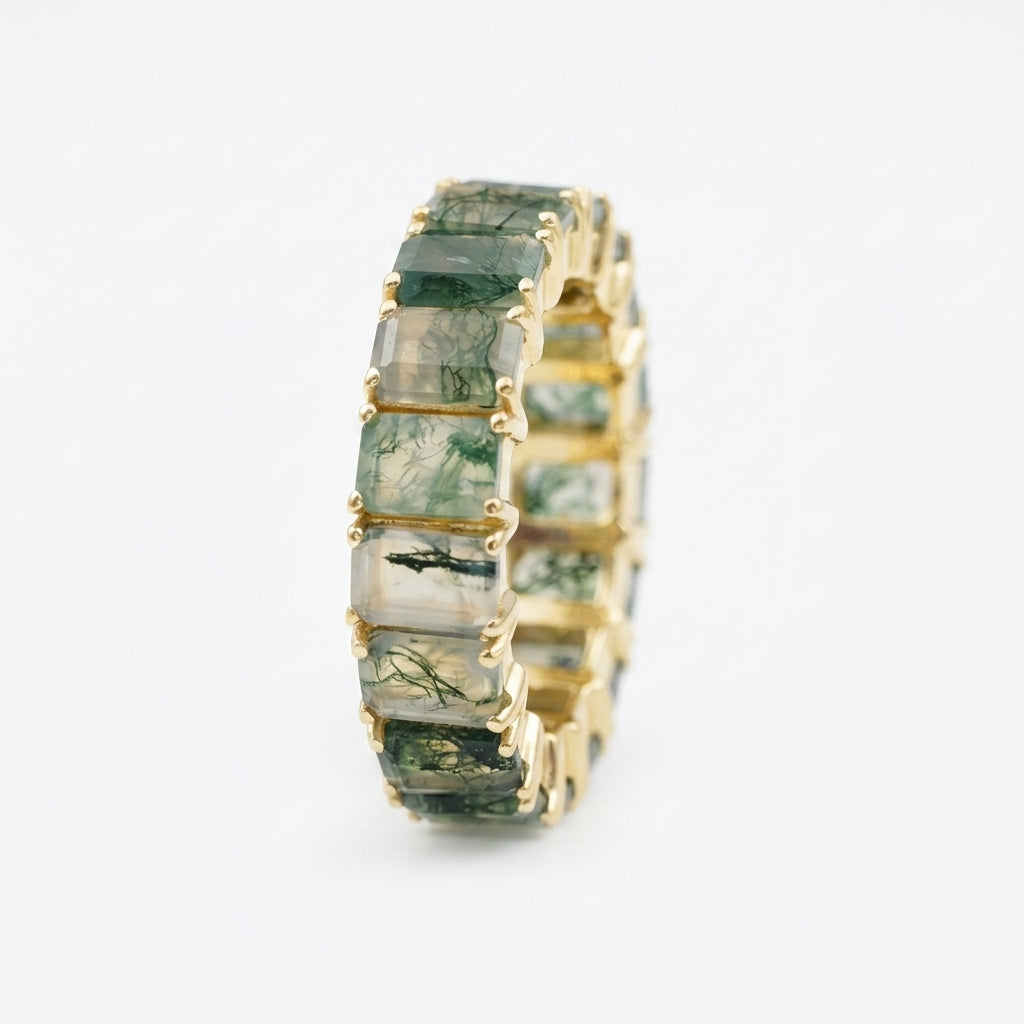 Baguette Cut Moss Agate Wedding Band Sold Gold