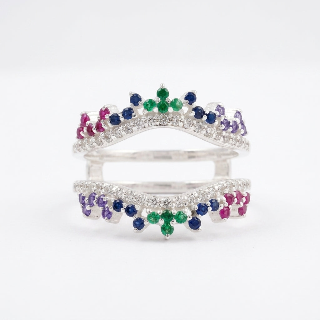 Multi Stone Wedding Band | Sapphire Ruby Emerald Multi Stone Silver Ring