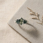 Bezel Set Moss Agate Hexagon Engagement Ring