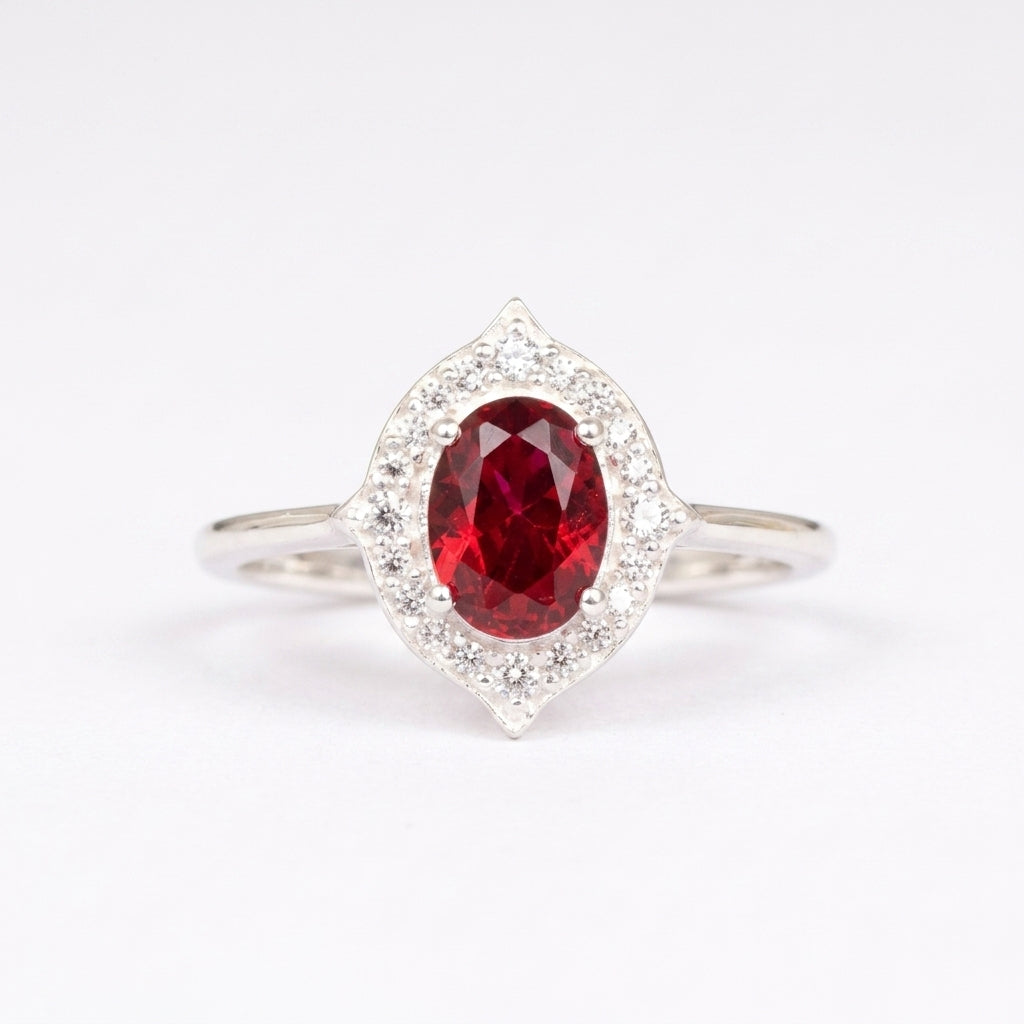 Oval Cut Red Ruby Silver Ring