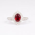 Oval Cut Red Ruby Silver Ring