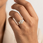 Three Stone Oval Moissanite Ring Engagement Ring With Model Finger