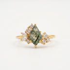 Kite Cut Moss Agate Cluster Diamond Gold Engagement Ring