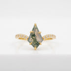 Kite Moss Agate Halo Diamond Gold Engagement Ring