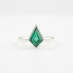 Kite Shaped Emerald Ring Silver Solitaire Ring