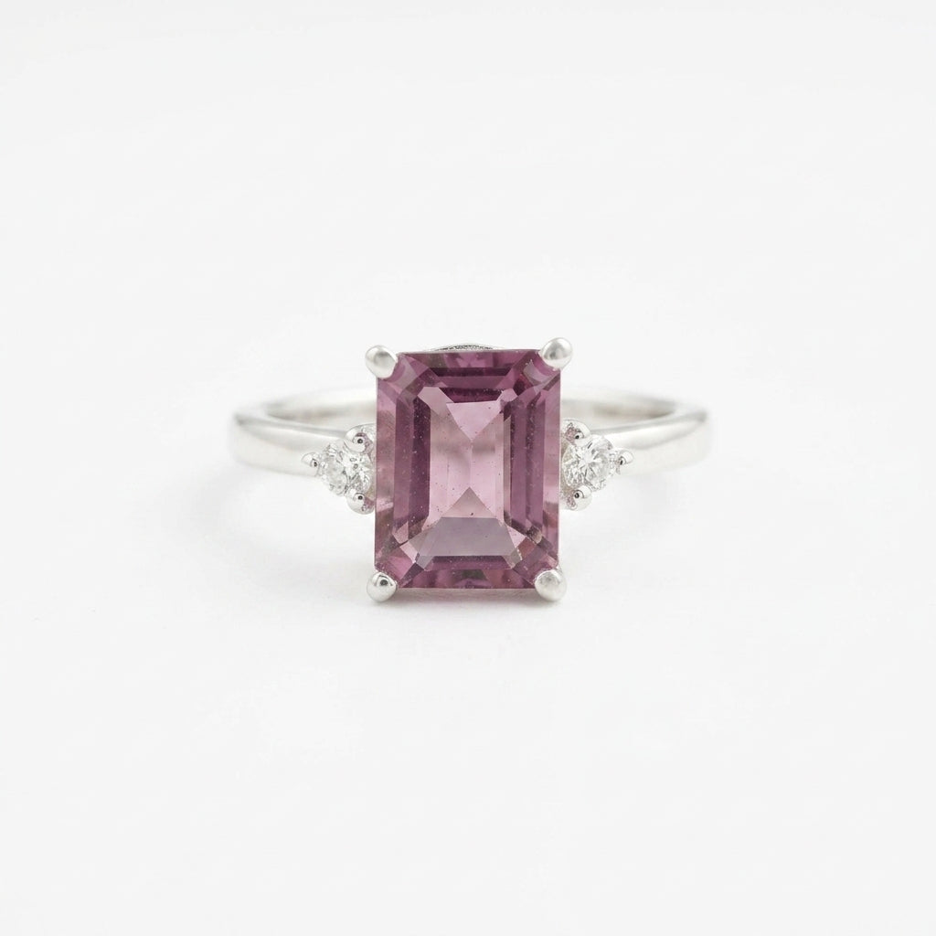 Emerald Cut Pink Tourmaline Silver Ring