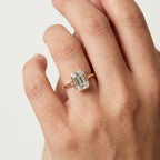 3 CT Emerald Cut Moissanite Engagement Ring Bezel Set Wedding Rings With Model Hand