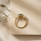 Hexagon Cut Moss Agate Marquise CZ Cluster Engagement Ring Keep On Table