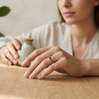Natural Moss Agate Open Wedding Band With Model