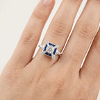 Antique Blue Sapphire & Diamond Vintage Engagement Ring With Model Finger