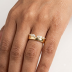 Marquise Moissanite Curved Wedding Band With Model Finger