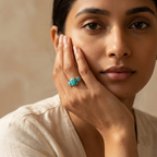 Three Stone Oval Turquoise Engagement Ring With Model