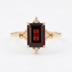 Emerald Cut Red Garnet Gold Engagement Ring