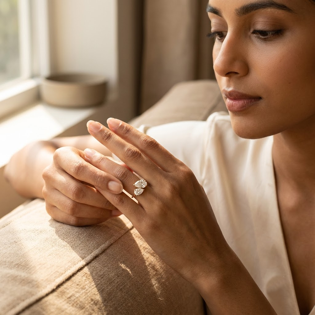Pear Cut Moissanite Toi et Moi Double Stone Anniversary Ring With Model