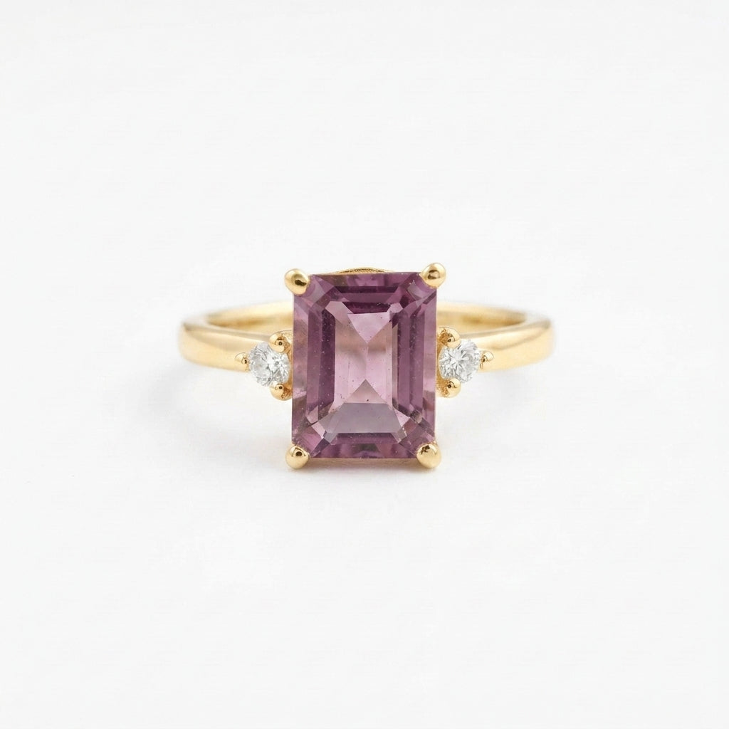 Emerald Cut Pink Tourmaline Gold Plated Ring