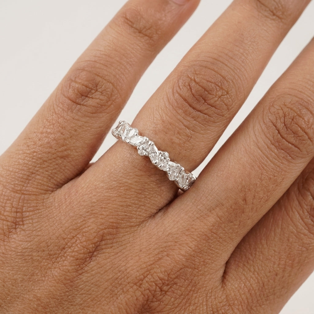 Marquise cut Moissanite Full eternity wedding band With Model Finger