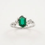 Emerald Hexagon Engagement Silver Ring