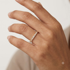 Dainty Moissanite Baguette Ring With Model Finger