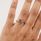 Long Hexagon Cut Moss Agate Leaf Solitaire Ring Wear in Finger