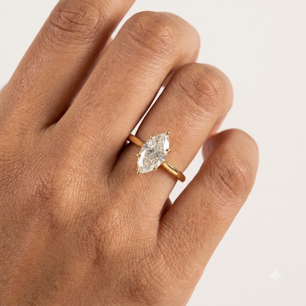 1 CT Marquise Cut Moissanite Ring With Model FInger