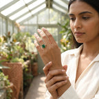 Baguette Cut Moissanite & Green Emerald Ring With Model