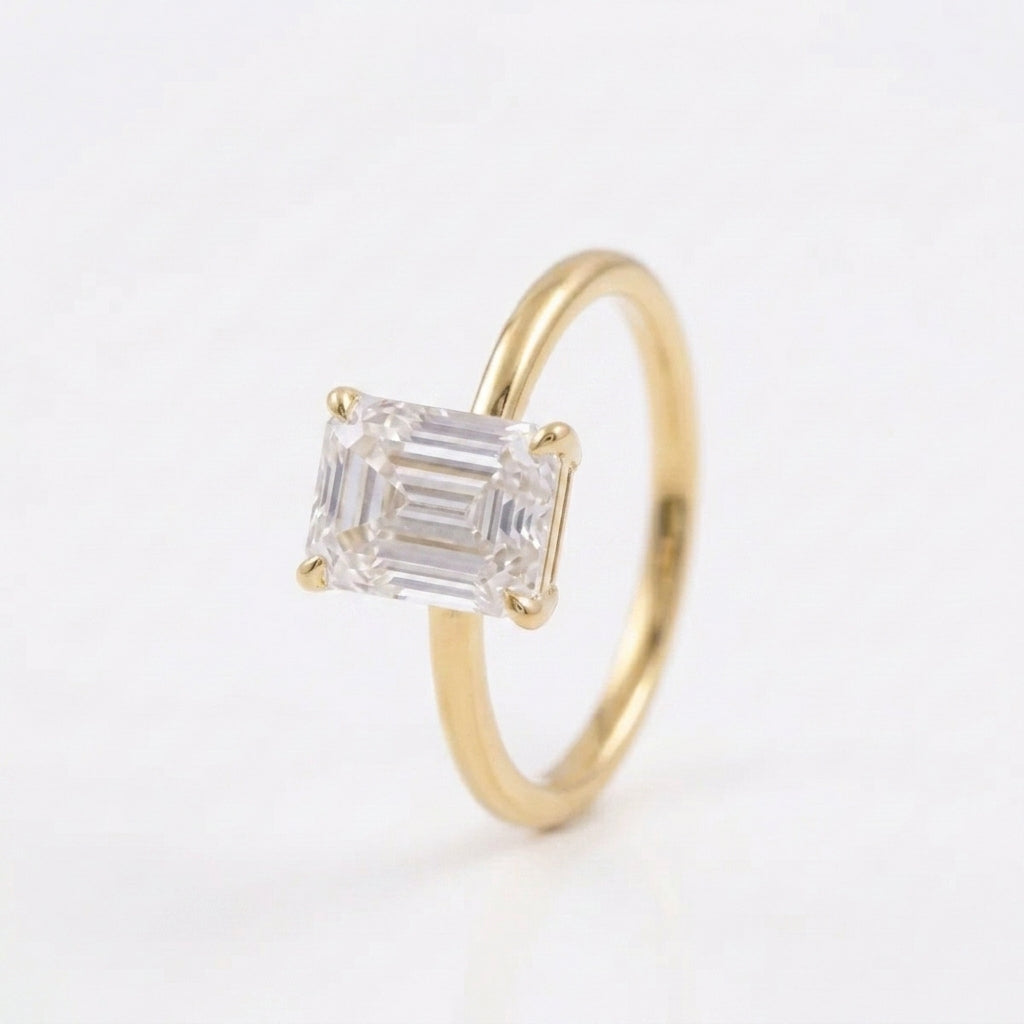 Emerald Cut Moissanite Diamond Solitaire Engagement Gold Ring