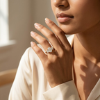 Three Stone Oval Moissanite Ring Engagement Ring With Model