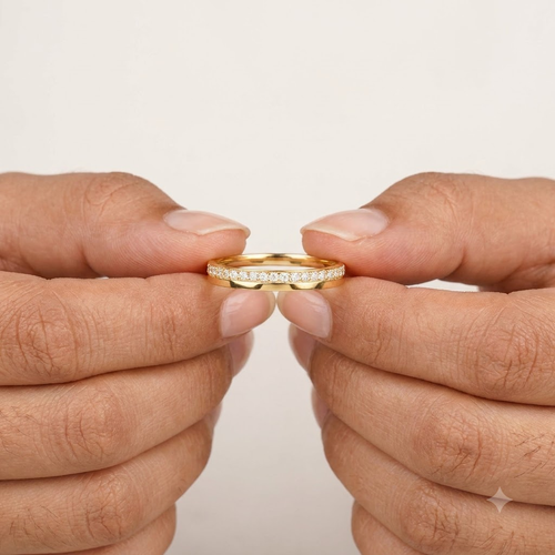 14K Gold Moissanite Half Eternity Band With Model Hand