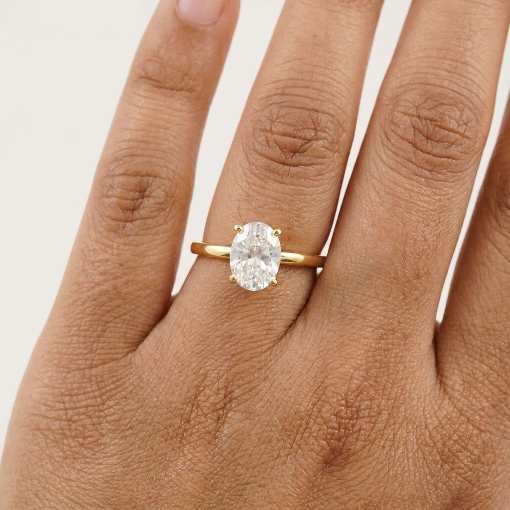 Oval Moissanite Solitaire Ring With Model FInger