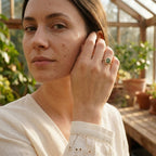 Oval Moss Agate Halo Diamond Engagement Ring With Model
