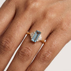 Antique Aquamarine and Moissanite Engagement Ring With Model Hand
