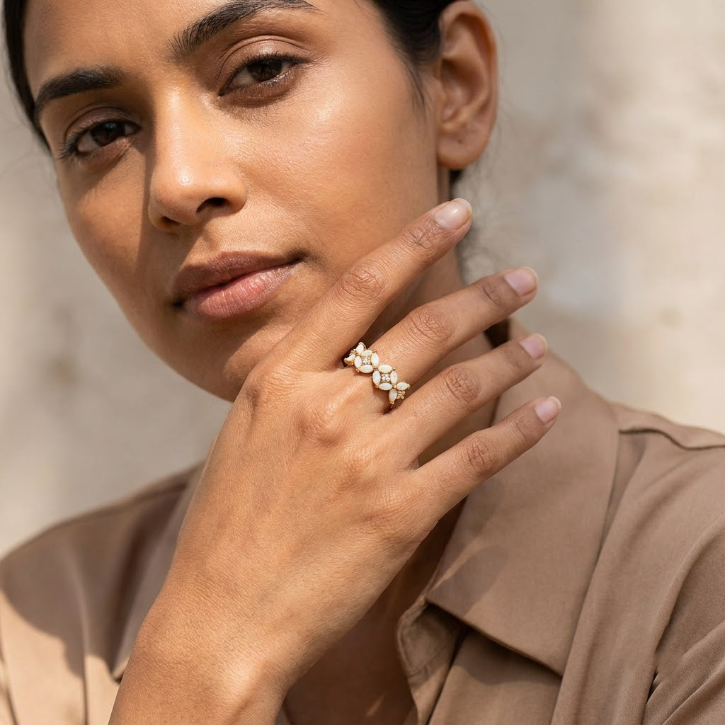 Vintage Fire Opal Engagement Ring With Model