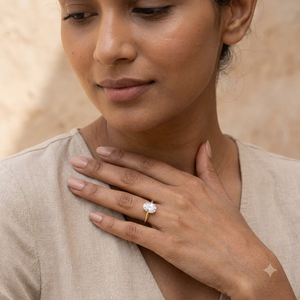Oval Moissanite Engagement Rings With Model