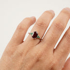Hexagon Cut Red Garnet Gemstone Cluster Ring With Model Finger