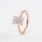 Emerald Cut Moissanite Diamond Solitaire Engagement Rose Gold Ring