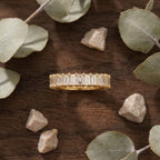 Baguette Cut Moissanite Wedding Band Half Eternity Band Stand on table