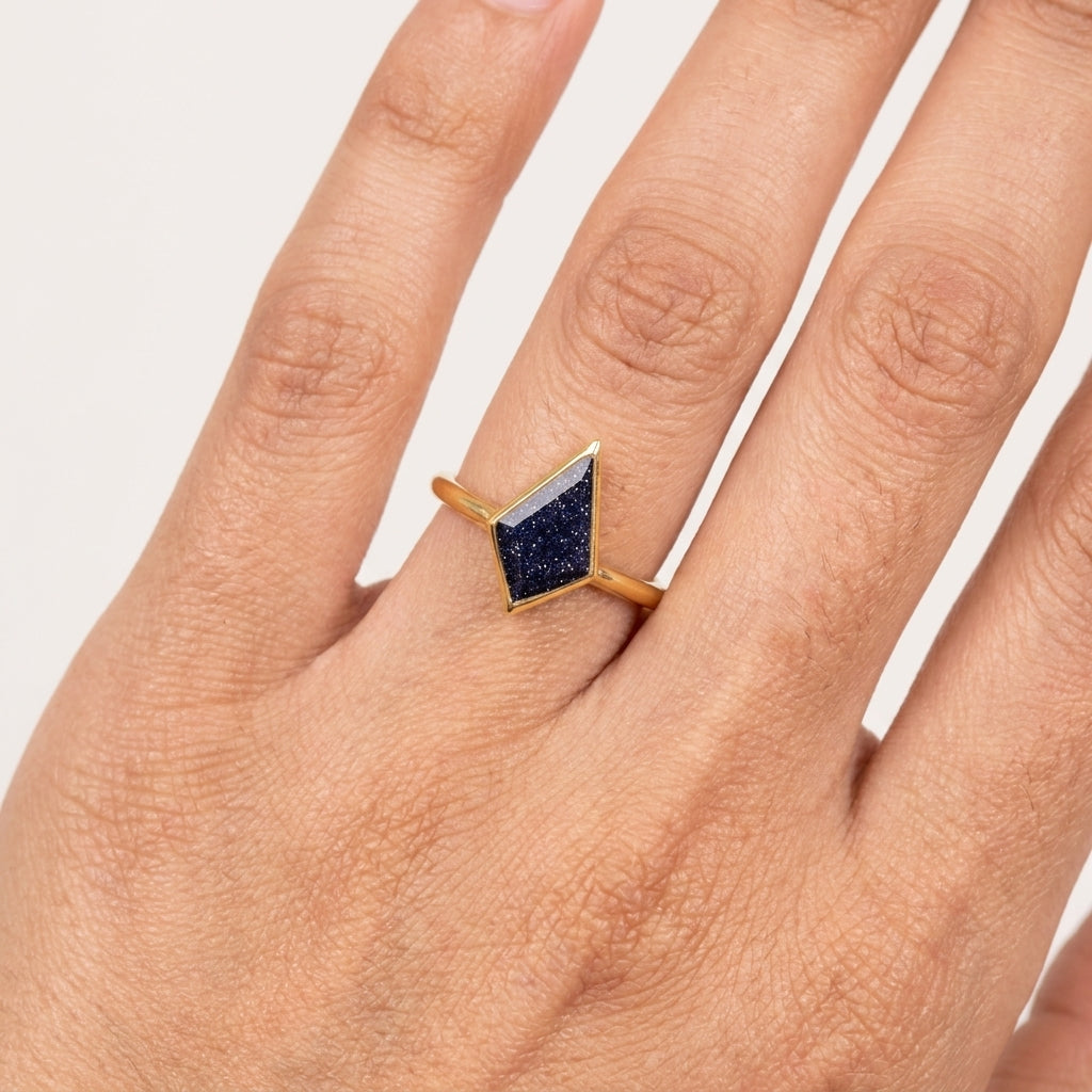 Kite Shaped Sandstone Ring With Model Finger