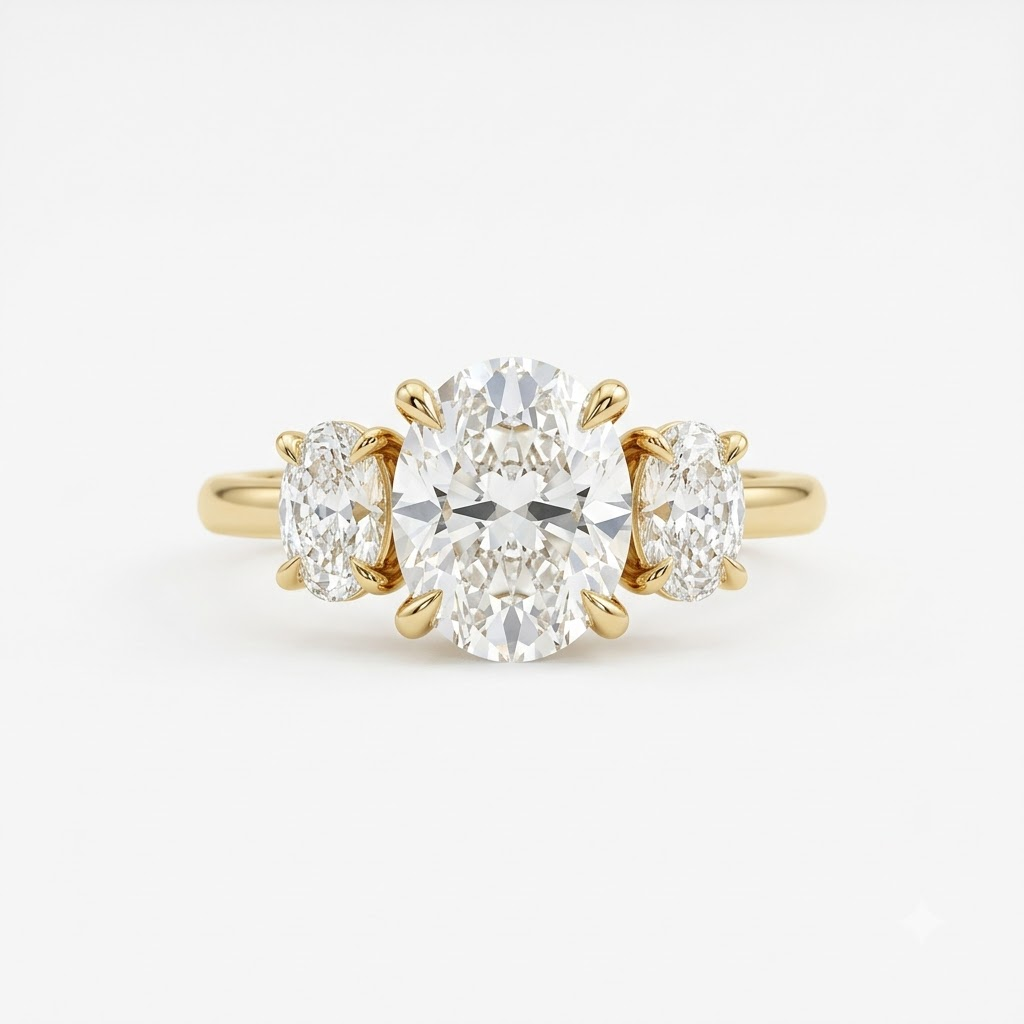 Three Stone Oval Moissanite Ring Gold Engagement Ring