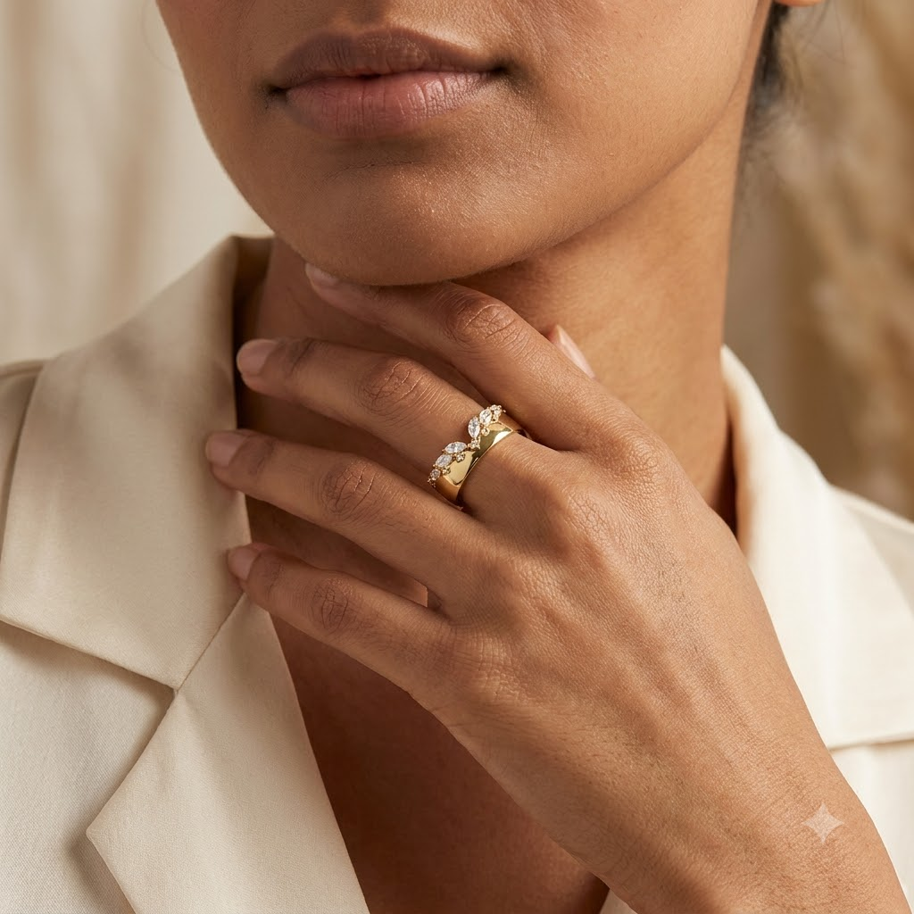 Marquise Moissanite Curved Wedding Band With Model