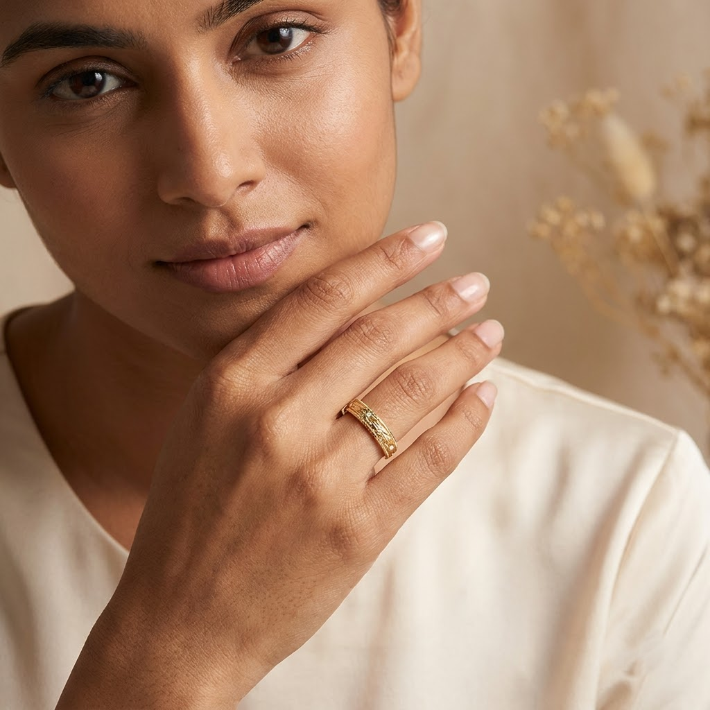 Moissanite Leaf Wedding Band With Model