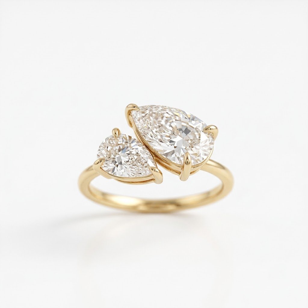 Pear Cut Moissanite Toi et Moi Double Stone Gold Anniversary Ring