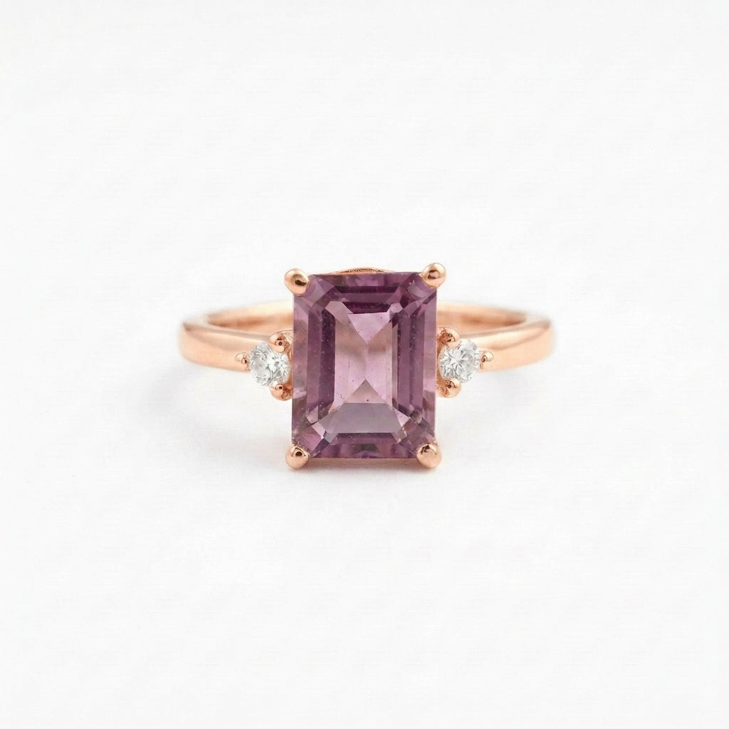 Emerald Cut Pink Tourmaline Rose Gold Ring 