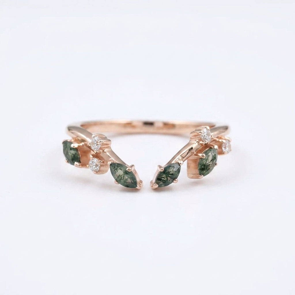 Natural Moss Agate Open Rose Gold Wedding Band