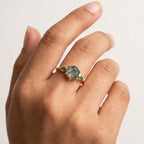 Kite Emerald Moss Agate Hexagon Engagement Ring WIth Finger