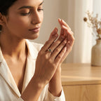 Round Natural Moss Agate Leaf Design Engagement Ring With Model