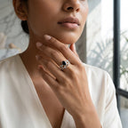 Oval Blue Sandstone Engagement Ring Women With Model