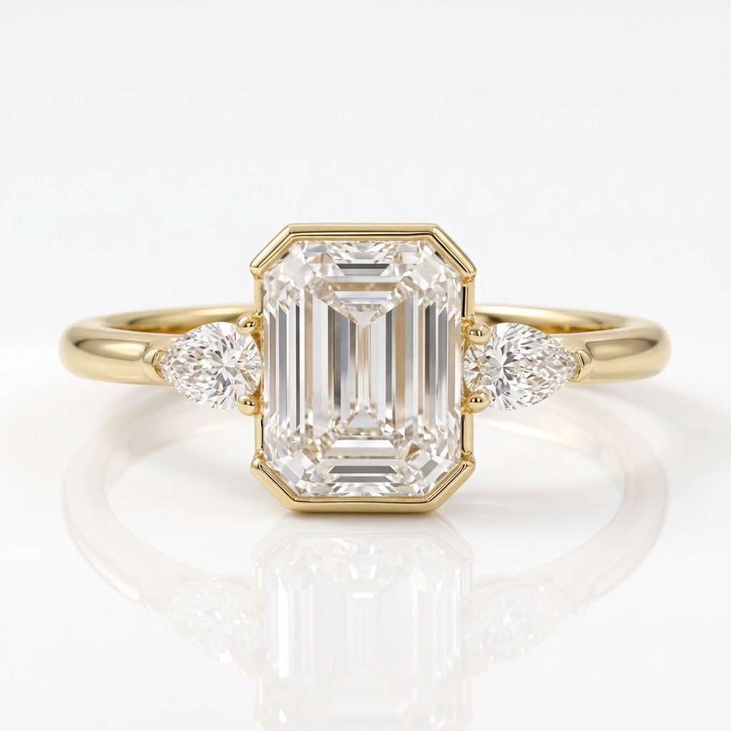 Emerald Cut Moissanite Engagement Gold Ring