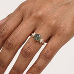 Hexagon Cut Moss Agate Marquise CZ Cluster Engagement Ring Wear in finger