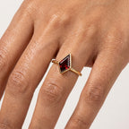 Kite Shaped Red Garnet Ring With Model Finger